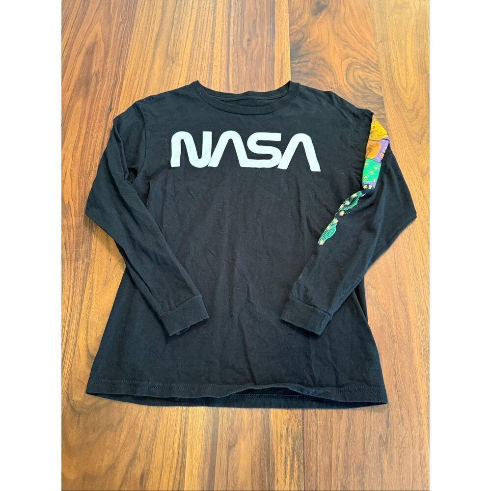 Hyper Space Boys' Black Crew Neck Long Sleeve 100% Cotton NASA T-Shirt Size 14